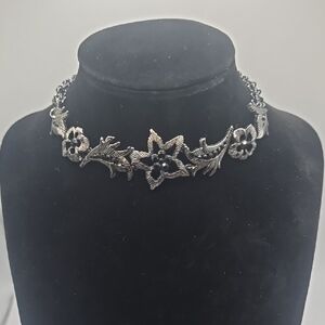 Givenchy Silver Floral Choker 11"-15" Chain